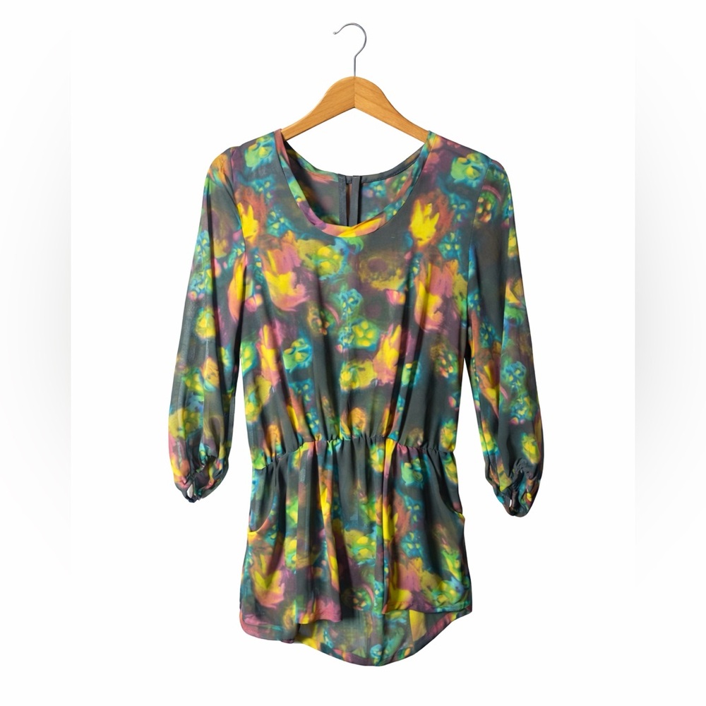 Oxford & Regent Floral Multicolor Sheer Women's Top. Excellent Condition. XS